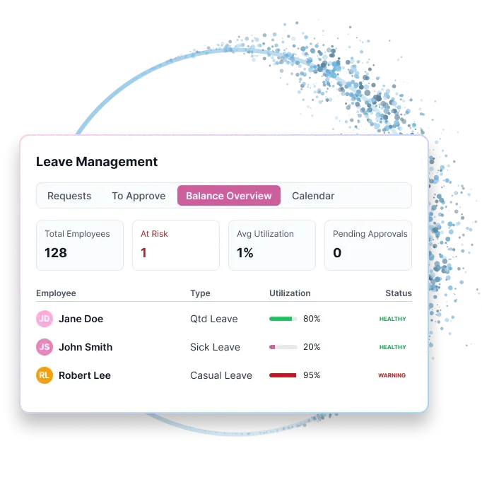 SalaryTalent Leave Management balance overview showing employee leave utilization