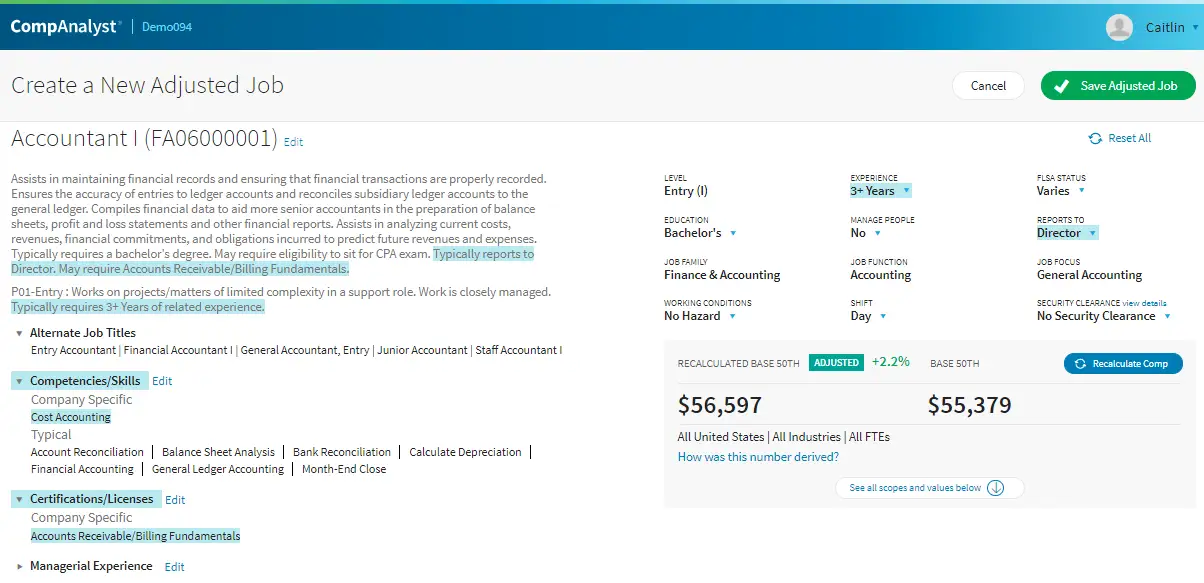 CompAnalyst compensable factors pricing adjustment tool