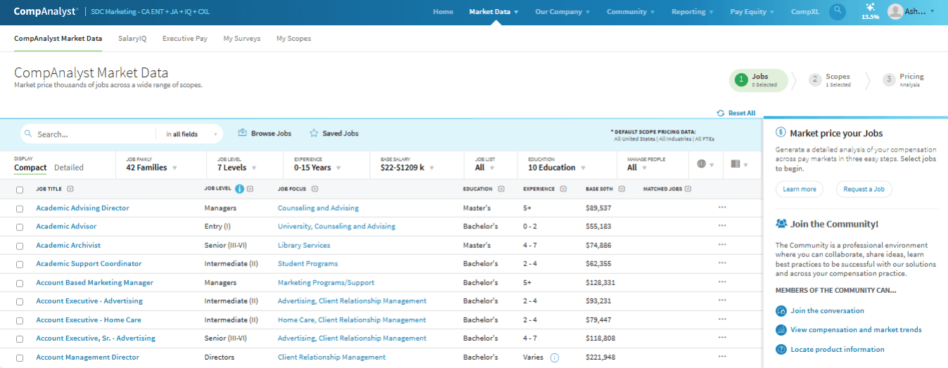 CompAnalyst Market Composite and Salary Structure Software dashboard