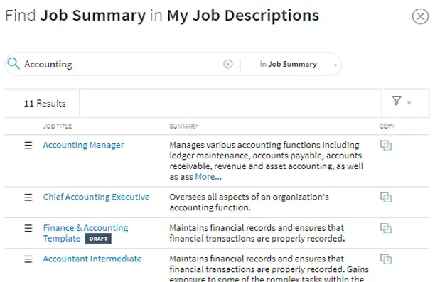 Existing job descriptions