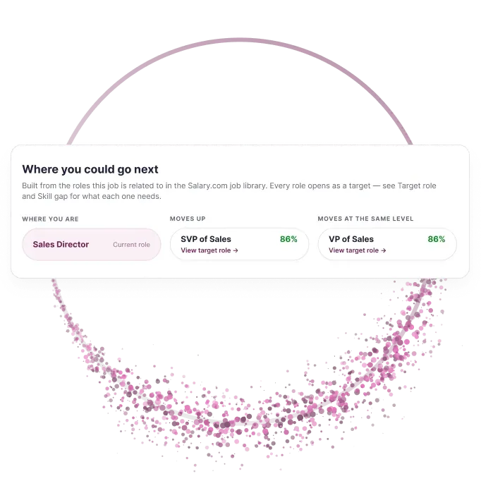 Career paths from Sales Director to SVP of Sales or VP of Sales with target-role match percentages