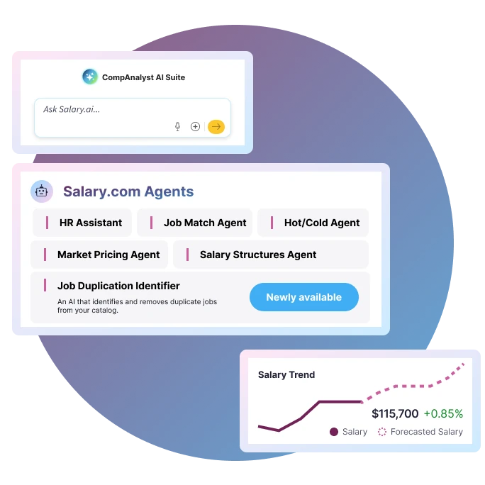 CompAnalyst AI Suite, Salary.com agents, and salary trend insights