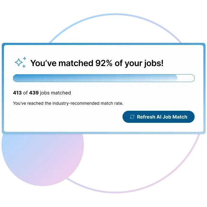 CompAnalyst AI job matching shows 413 of 439 jobs matched, a 92% match rate