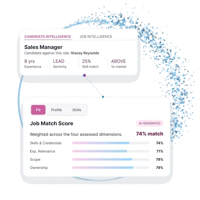 SalaryTalent candidate intelligence and AI-generated job match score for a Sales Manager role
