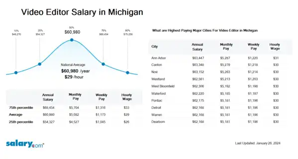 Video Editor Salary in Michigan
