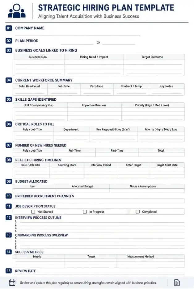 Strategic hiring plan template